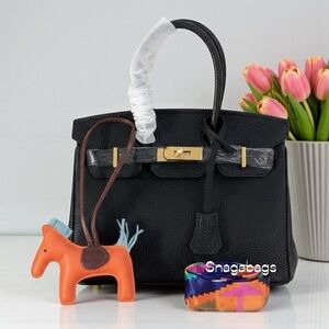 Elegant Black Pebble Leather Satchel Crossbody Handbag With Scarf Pony 25CM